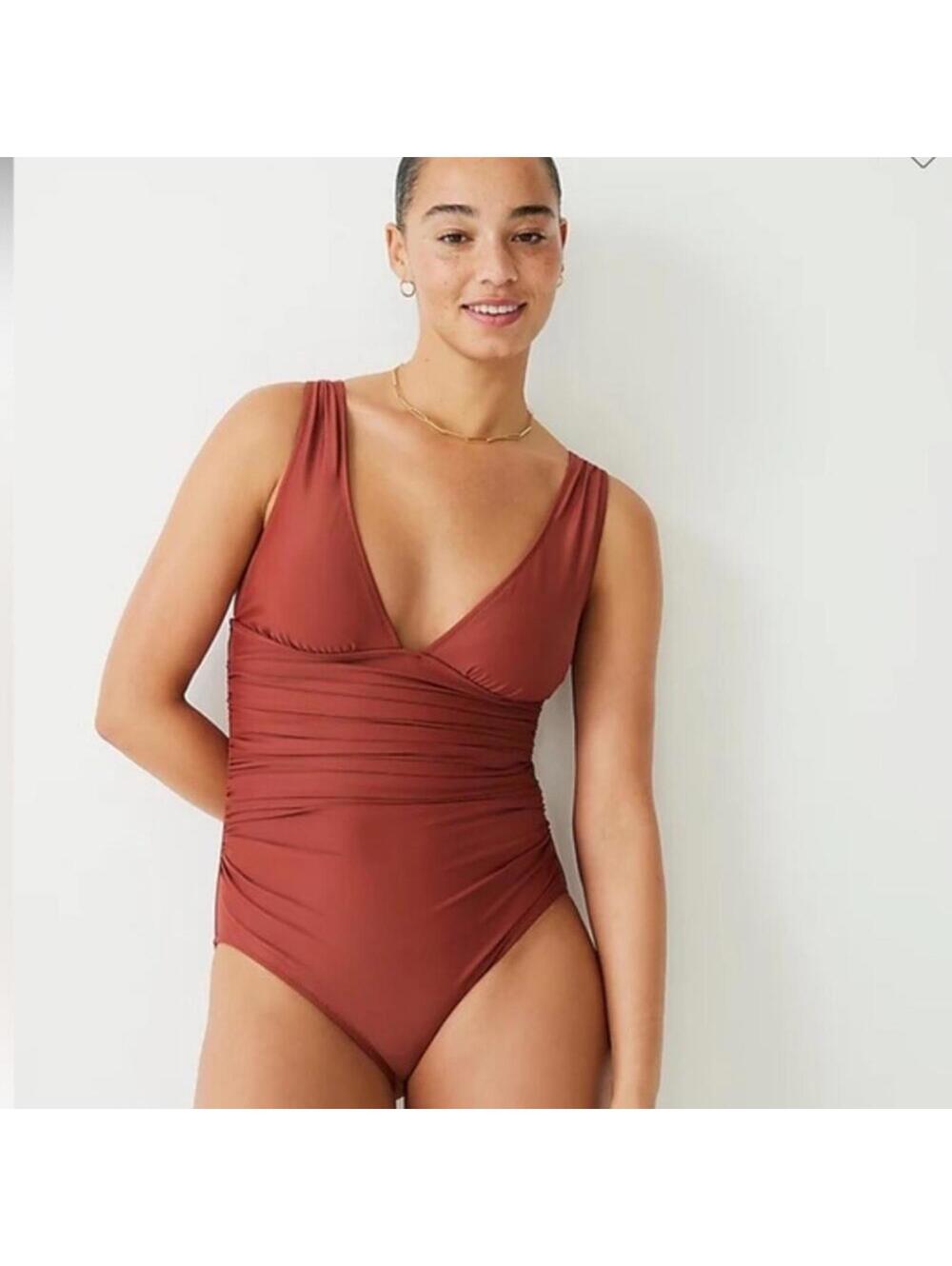 🆕 J. Crew Sexy V One Piece Red Brown Clay Swimsuit Plus 22 NEW NWT Blogger - Picture 14 of 15